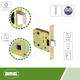 Amig - Model 2100 Door Handle for Wooden Doors from Passage to Bathroom, Kitchen or Room | Brass Steel Hinged Lock | Entrance 50mm | Square Front