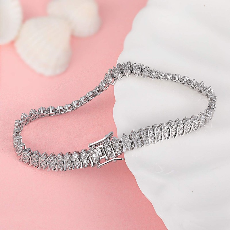 MDFUN 18K White Gold Plated Classic Tennis Bracelet| Italian Link