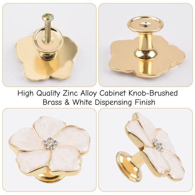 MOROBOR 4pcs Petal Drawer Knobs, Creative Cabinet Drawer Pulls Gold