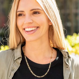 LIFETIME JEWELRY Flat Figaro Chain Necklaces for Men & Women 24k Real Gold Plated (4mm, 5.5mm & 7mm) (18 inches, 4mm)