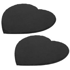 DBREAKS Slate Plates, Heart Serving Plates, 20 x 20 cm, Rectangular Slate Plates, Stone Plates, Slate Board for Labelling, Plates for Buffet, Cheese, Sushi, Pack of 2