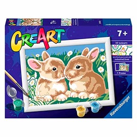 Ravensburger - CreArt E Series: Bunnies Among the Daisies, Paint by Numbers, Includes a Pre-Printed Board, Brushes, Paints and Accessories, Creative Game for Children Aged 9+