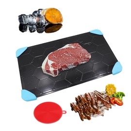AHILAX Bandeja Descongelación Rápida Tabla para Descongelar Alimentos Aluminio Placa Descongelación Carne Congelado con Cepillo Limpiador No Requiere Microonda Agua Fría Caliente 14*8in Apta Lavaplato