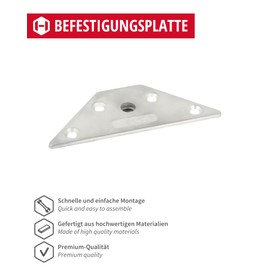 Gedotec Mounting plate for furniture feet made of metal, KEA, 4 pieces, mounting plates for screwing, table leg connector, galvanised steel, triangular plate with M8 thread, integrated spring