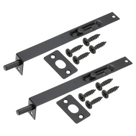 MECCANIXITY Flush Bolt 8 x 0.87 Inch Solid Brass Door Flush Bolt for Double Door Concealed Slide Lock Latch Stainless Steel for Wood Sliding Doors Cupboard Cabinet Black, Pack of 2