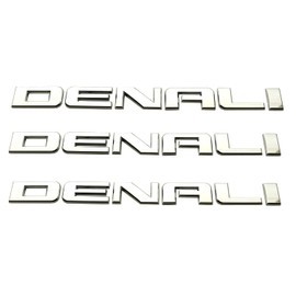 3pcs Denali Nameplate Emblems Badge Replacement for Gm 07-16 Yukon Sierra Terrain (Chrome)