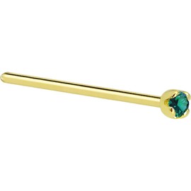 Body Candy Solid 14k Yellow Gold 1.5mm (0.015 cttw) Genuine Green Diamond Straight Fishtail Nose Stud Ring 20 Gauge 17mm