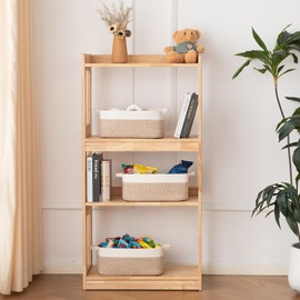 OIAHOMY 3 Pack Storage Baskets for Organizing, Woven Cotton Rope Basket for Shelves, Closet Organizer Bins with Handles, Rectangle Toy Organization, 13.78''×9.84''×5.5'', Brown & White