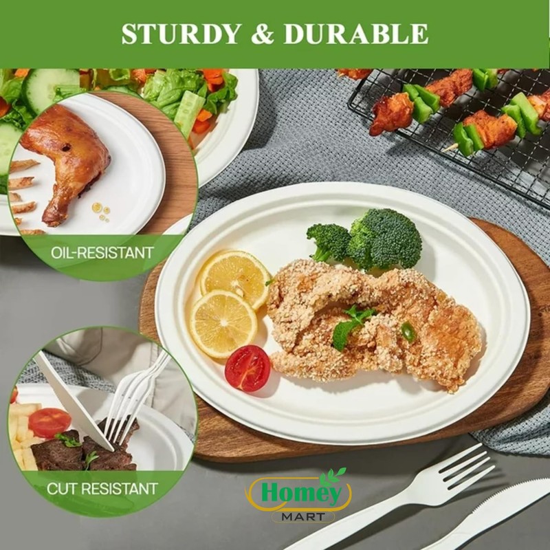 Disposable Paper Plates Extra Strength White Super Rigid Bagasse Plates