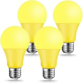 KQHBEN Yellow Bug Light Bulbs - [ 4 Pack ]- 9W（60W Equivalent） E26 Base LED Bug Colored light bulb for for Porch, Patio, Deck, Backyard, Hallway