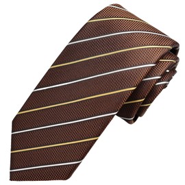Michi Kolondon MKJ-037 Wrinkle-Resistant Bonding Processing Fabric Lined Volume, Made in Japan Necktie Brand KOSHINO Striped Pattern, 100% Silk, Unisex, Braun