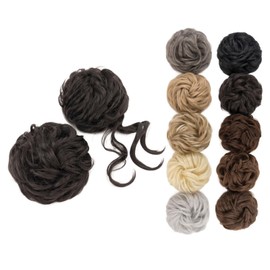 TESS 2PCS Messy Bun Hair Extension Set Versatile Synthetic Hair Bun Pieces for Women Fake Scrunchies Ponytail Extension, Natural Black