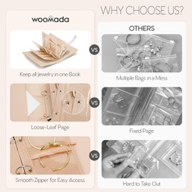 WOOMADA Travel Jewelry Organizer Case, Foldable Velvet Jewelry Storage Book with Clear Zipper Pouch for Rings, Necklaces, Earrings, Bracelets(Yellow)