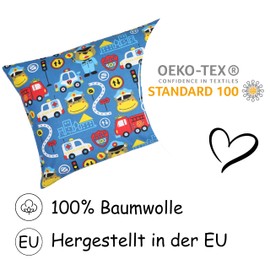 PinkZebra Children's Pillowcase 35 x 40 cm 100% Cotton Cushion Cover Boys Oeko-Tex Standard 100 Children's Covers with Zip Bear Policeman