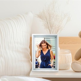 marysgift 5x7 Photo Frame Fits Photo Size 5"x7" Ideal for Children's Drawings, Kids Art Projects, School, Home or Office (White + Grey Blue,7")