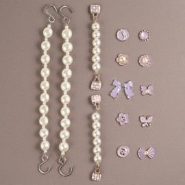 COYWX Cute Butterfly Shoe Charms for Women, Jewels Flower Charms for Girls,Pearl Shoe Chain Purple