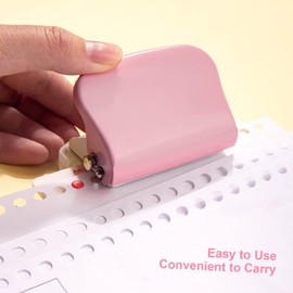 Sunydog Paper Hole Punch Circle 6 Holes Metal Hand Punch 5 Sheet Capacity 6mm Applicable for A4 A5 B5 Scrapbook Diary Pink