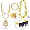 ASANMUI Hip Hop Constume Kit, Dollar Sign Necklace Ring 5pcs