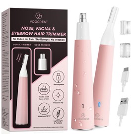 VG VOGCREST Nose Hair Trimmer for Women: Rechargeable 2 in 1 Nose Ear Hair and Eyebrow Trimmer (Pink)