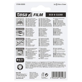 tesafilm eco & clear - Umweltfreundliches Klebeband - Klebestark, lösungsmittelfrei und alterungsbeständig - 10 m x 15 mm - 2er Pack