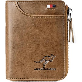 Nichalous Men Wallet Zipper Purse (RFID PROTECTED), Aiks Kangaroo Wallets, Mens RFID Blocking Leather Wallet Credit Card ID Holder Zipper Purse Waterproof (Retro Brown)
