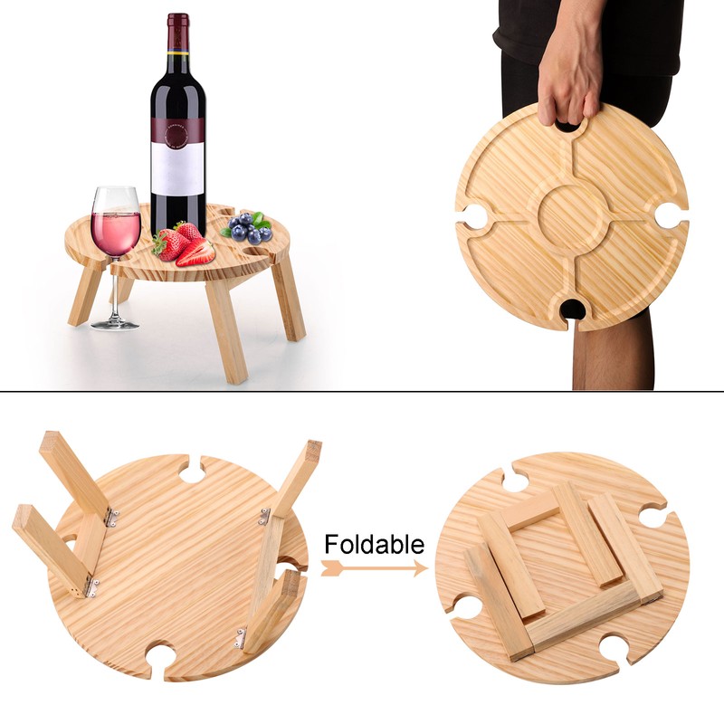 Outdoor Wine Table Portable Folding Wine Table Wooden Wine Glasses