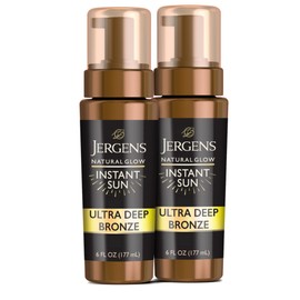 Jergens Natural Glow Instant Sun Body Mousse, Self Tanner for Ultra Deep Bronze Tan, Sunless Tanning Body Bronzer, Natural Looking Fake Tan, 6 Oz, Pack of 2