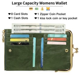RNIEGA Wallet Women Small RFID Blocking Bifold Leather Wallets for Women Vintage Coin Purse With Zipper and Kiss Lock