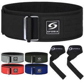 SPORIA Weight Lifting Belt And Straps (X-Large, Black)