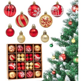 JUGLUTE Adornos para Arbol de Navidad, 44 pcs Plastic Esferas de Navidad, Juego de Adornos de Bola de Navidad, Kit de Decoración Inastillable para árb