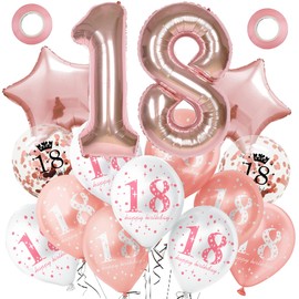 Happy 18th Birthday Balloons for Girls Rosegold, 18 Pieces 18th Birthday Decorations for Her, Rose Gold 18th Party Balloons for Sweet 18 Years Old Birthday Party Decor Celebration Supplies