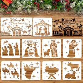 HOWAF 10 Nativity Stencils, Christmas Nativity Set Christmas Stencils for Crafts Reusable Christmas Window Stencils Nativity Scene Christmas Plastic Wall Stencils for Painting Christmas Decorations