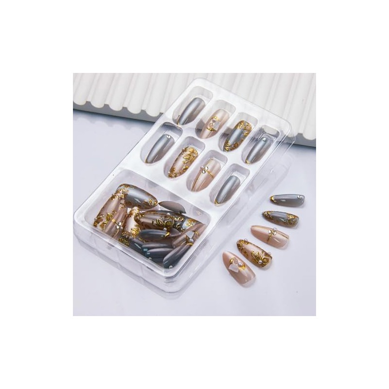 30 uñas postizas de ojo de gato, cortas, almendradas, con