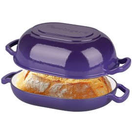 VORRINGARD Enameled Cast Iron Sourdough Bread Oven, Dutch Oven, Loaf Cast Iron Bread Pan for Homemade Bread Baking, Meatloaf Pan with Lid, 7QT, Purple