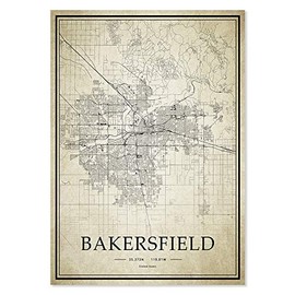 Bakersfield California USA 20X28 inch Art City Map Vintage Painting Home Decor