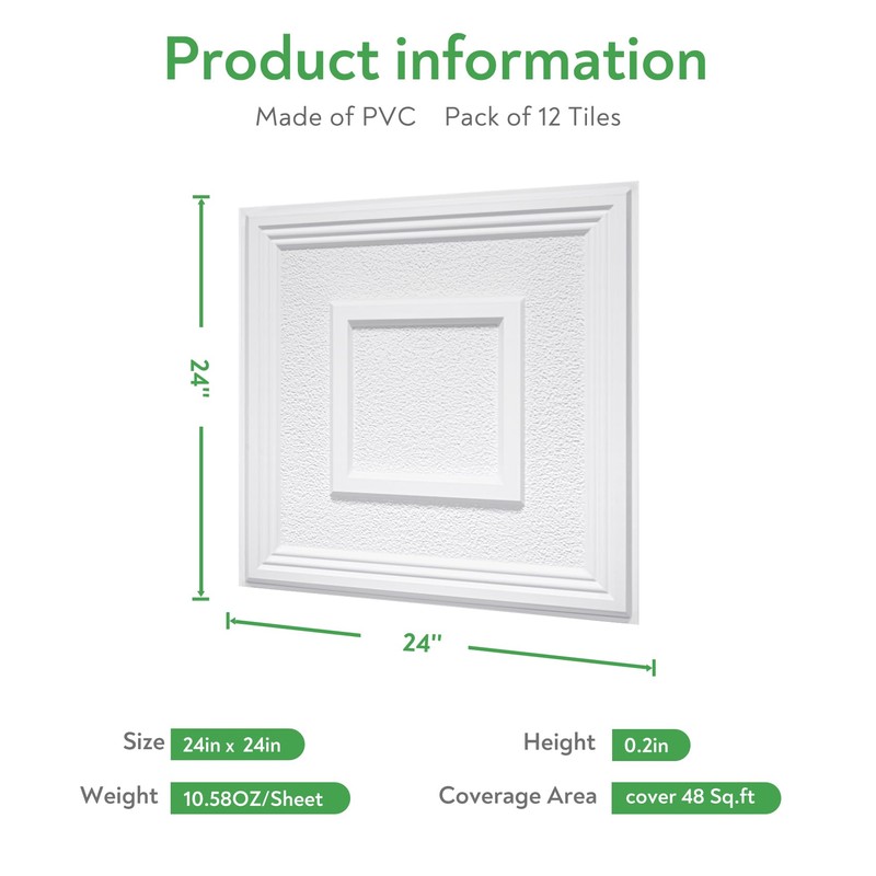 STICKGOO PVC Ceiling Tiles, 2'x2' Glue Up Ceiling Panel Popcorn