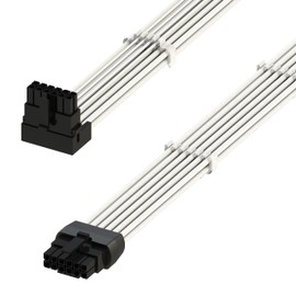 LINKUP - AVA Left Angle 600W PCIE 5.0 16Pin (12+4) High Current Power Cable | Molded & Soldered Type 16AWG Sleeved | Compatible With RTX4000 & RTX3000 FE | 70cm White