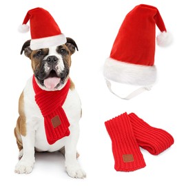Mfsdai Christmas Costume Dog Cat Costume Christmas Adjustable Dog Hat Scarf Christmas Dog Scarf for Small Medium and Large Pets