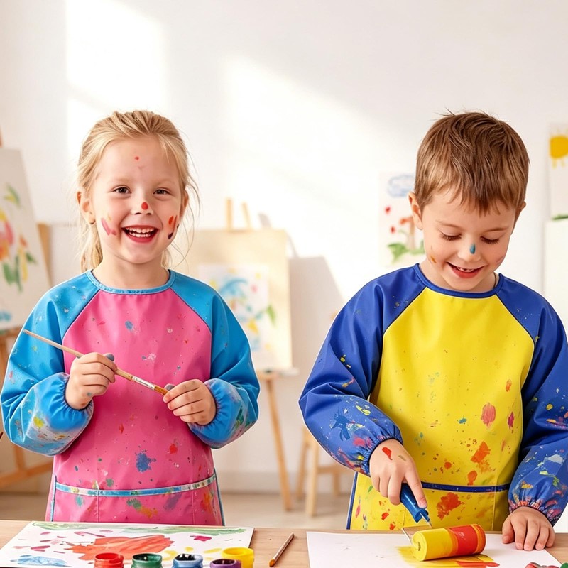 Amaza 2-Piece Children's Painting Apron with Velcro Fastening for Ages