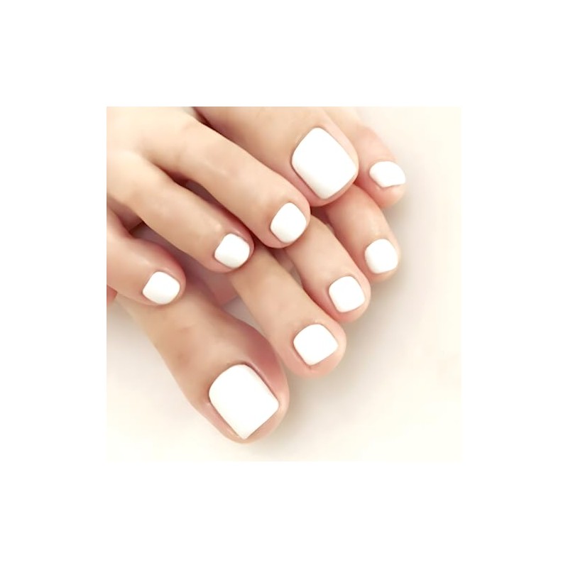 White Press on Toes Nails Short Square Fake Toe Nails