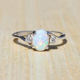 Exquisite Women's 925 Plate Silver Ring Oval Cut Created-Fireopal Diamond Jewelry Birthday Proposal Gift Bridal Engagement Party Band Rings Size 5-11 Pink 7