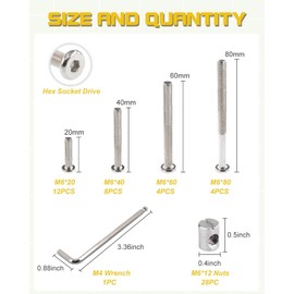 Crib Screws Bolts Hardware Replacement Kit, 28 Set M6 Bolts &Barrel Nuts for Bed Frame,Furniture,Chairs and Cabinets - M6x20/40/60/80mm Hex Drive Socket Cap Screws Assortment