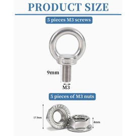 KGDUYC Pack of 5 Eye Bolts M3 - with 5 Flange Nuts with Locking Toothing according to Stainless Steel Eye Bolts Eye Bolt Ring Eyelets Nuts M3 for Eye Bolts for Mounting and Suspension