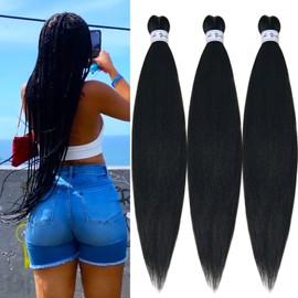 1B Black Braiding Hair Pre Stretched Human Prestretched Prestressed Braiding Hair for Micro Braids Pre Sectioned Separated Spectra Curled Hypoallergenic Braiding Hair Extensions (3 Packs)
