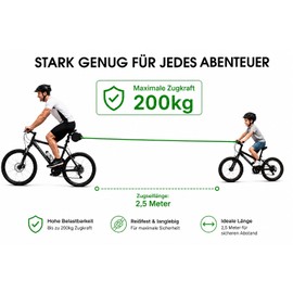 Kids Bicycle Tow Rope 2.5m - Automatic Retraction Tow System 200kg Load Capacity Tangle Free for MTB & Family Trips (1)