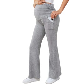 PACBREEZE Women's Maternity Flare Pants, Lounge Casual Pajamas Pants, Stretchy Bootcut Pregnancy Pants, S-XXL(Heather Gray, Medium)