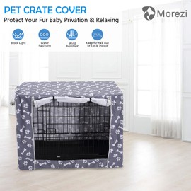 Dog Crate Cover Kennel Dogs Covers fits Small Medium Large crates cage Heavy Nylon Waterproof soundproof Indoor Outdoor - Cover only - Grey Bone paw - 24 inch