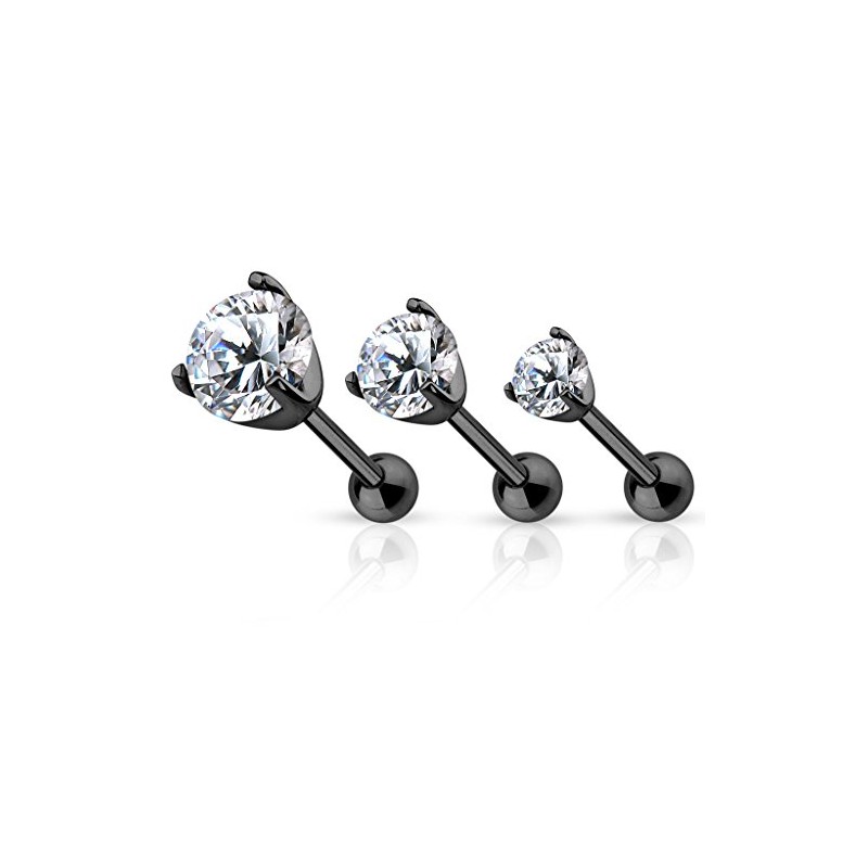 Piercingfaktor® Tragus Helix Piercing Stud with Crystal, Black, Black