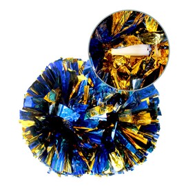 Hooshing 2 Pack Cheerleading Pom Poms Blue and Gold with Baton Handle for Team Spirit Sports Dance Cheering