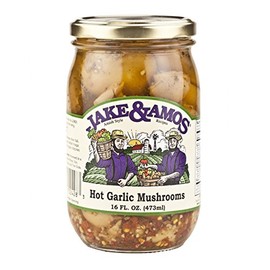 Jake & Amos Pickled Hot Garlic Mushrooms, 16 Oz. Jars (Pack of 2)